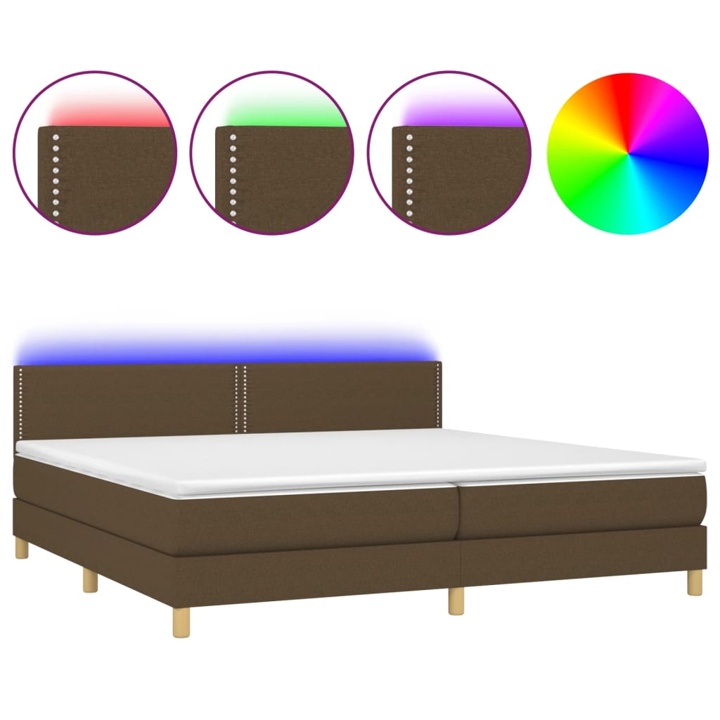 Letto a Molle Materasso e LED Marronescuro 200x200cm in Tessuto - homemem39