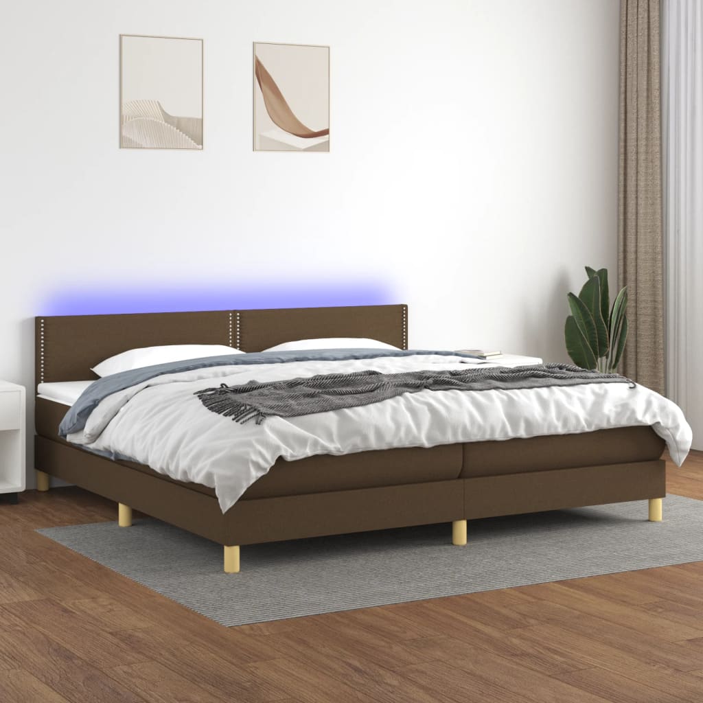 Letto a Molle Materasso e LED Marronescuro 200x200cm in Tessuto - homemem39