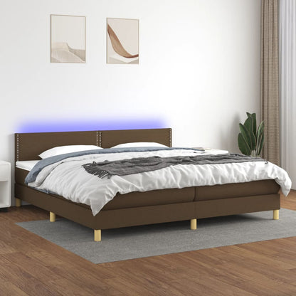 Letto a Molle Materasso e LED Marronescuro 200x200cm in Tessuto - homemem39