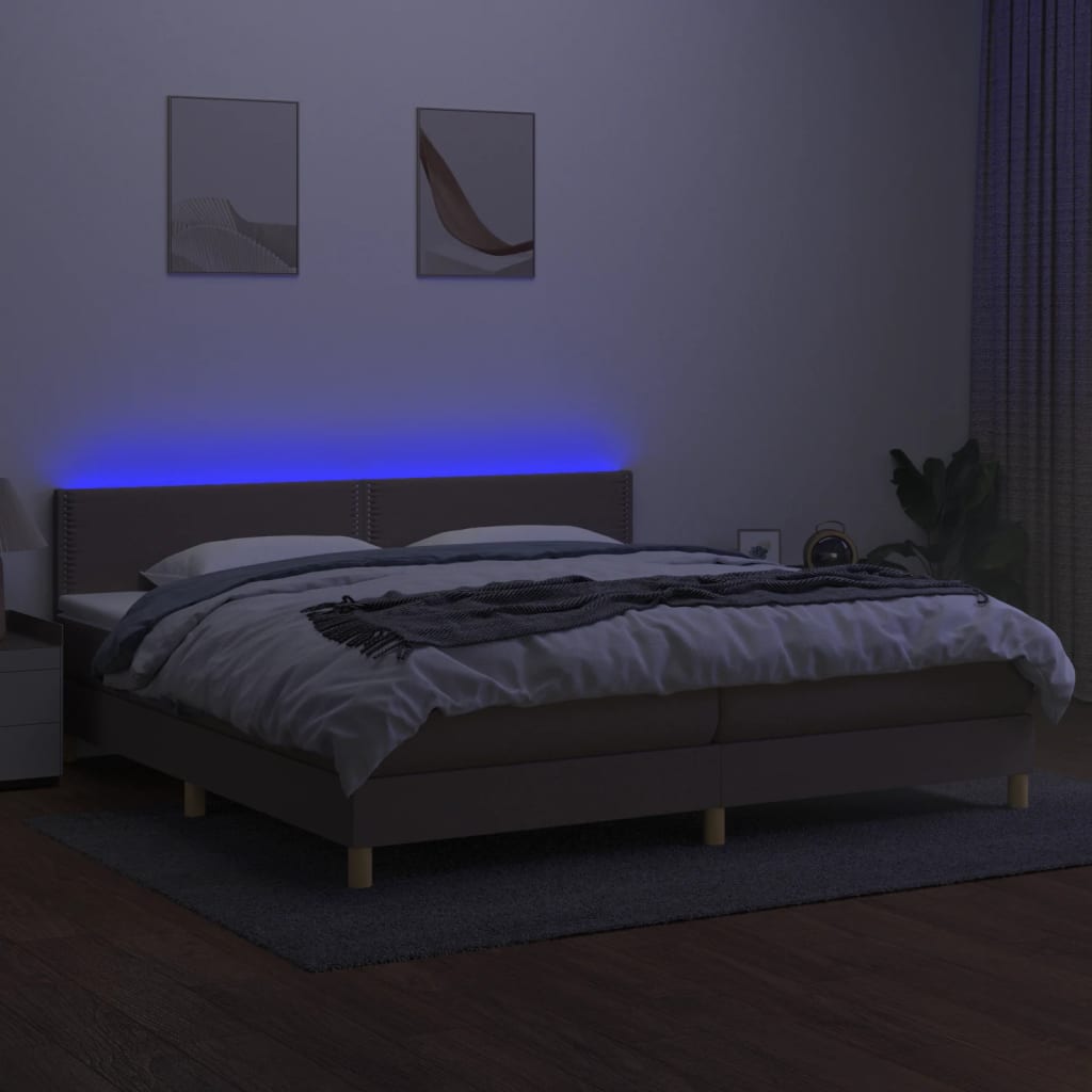 Letto a Molle Materasso e LED tortora 200x200cm in Tessuto - homemem39