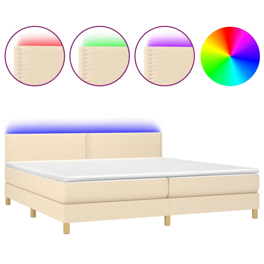 Letto a Molle Materasso e LED bianco 200x200cm in Tessuto - homemem39