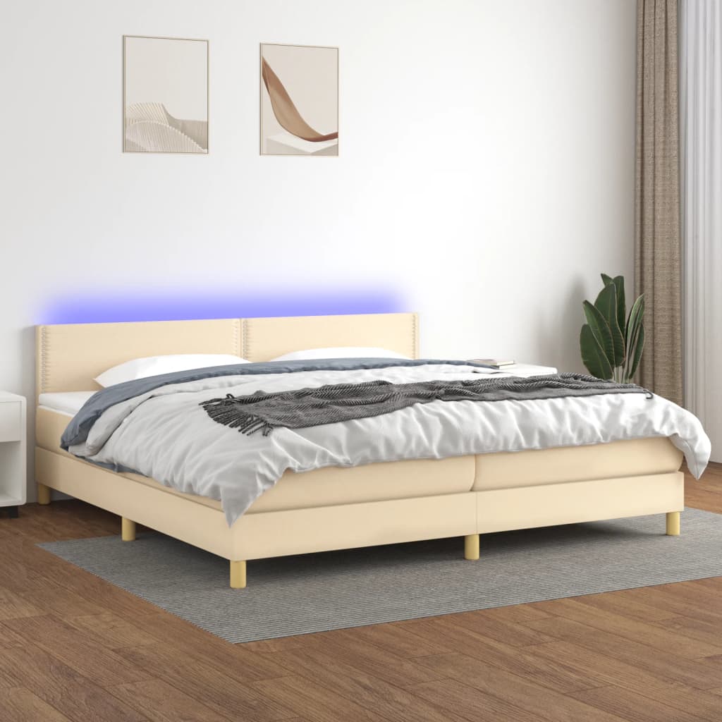 Letto a Molle Materasso e LED bianco 200x200cm in Tessuto - homemem39