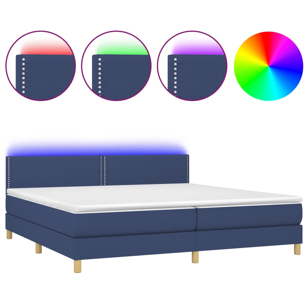 Letto a Molle Materasso e LED Blu 200x200cm in Tessuto - homemem39