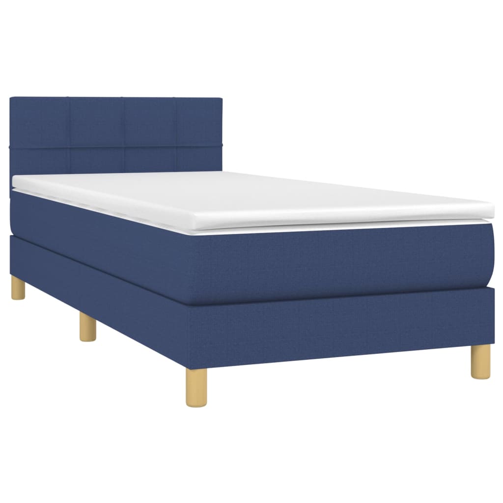 Letto a Molle con Materasso e LED Blu 90x200 cm in Tessuto - homemem39
