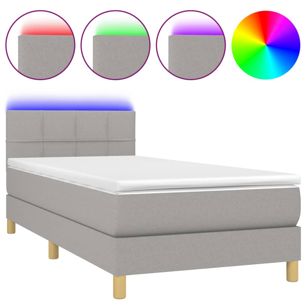 Letto a Molle Materasso e LED Grigio Chiaro 100x200 cm Tessuto - homemem39