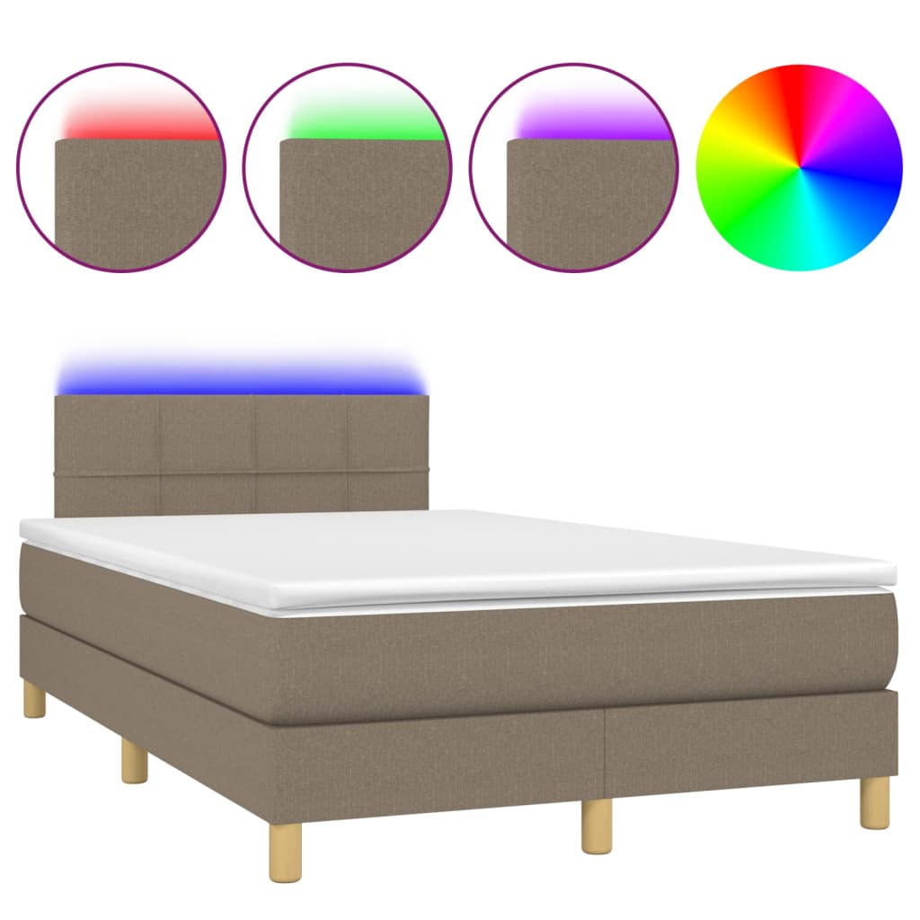Letto a Molle con Materasso e LED Tortora 120x200cm in Tessuto | homemem39