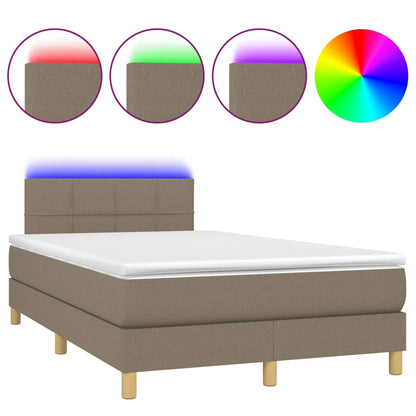 Letto a Molle con Materasso e LED Tortora 120x200cm in Tessuto | homemem39