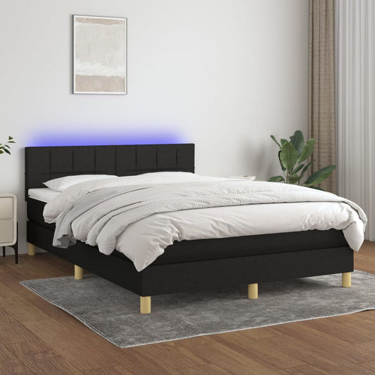 Letto a Molle con Materasso e LED Nero 140x190 cm in Tessuto | homemem39