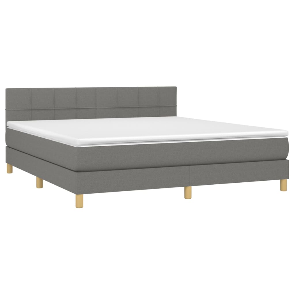Letto a Molle Materasso e LED Grigio Scuro 160x200cm in Tessuto - homemem39