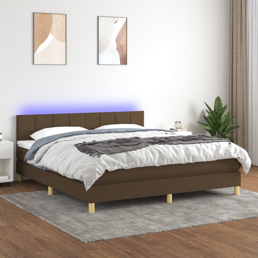 Letto a Molle Materasso e LED Marrone Scuro 160x200 cm Tessuto - homemem39