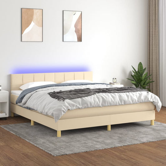 Letto a Molle con Materasso e LED Crema 160x200 cm in Tessuto - homemem39