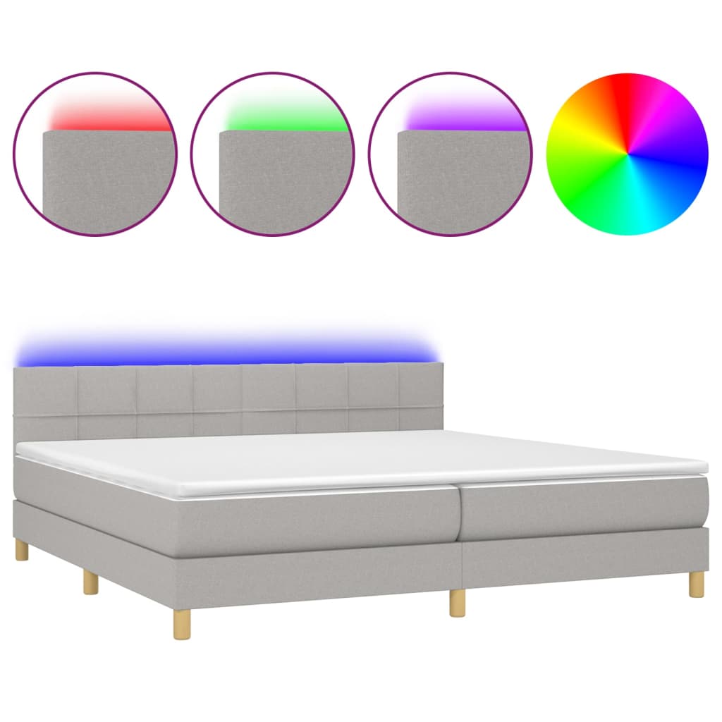 Letto a Molle Materasso e LED Grigio Chiaro 200x200 cm Tessuto - homemem39