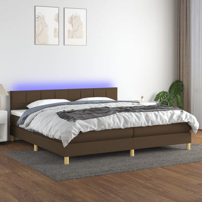 Letto a Molle Materasso e LED Marronescuro 200x200cm in Tessuto - homemem39