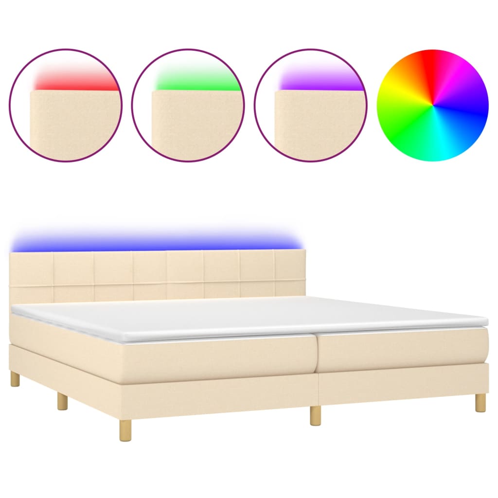 Letto a Molle Materasso e LED bianco 200x200cm in Tessuto - homemem39