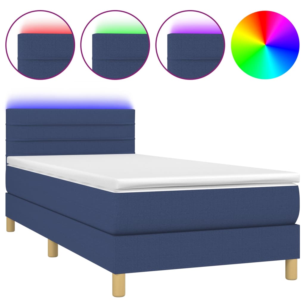 Letto a Molle con Materasso e LED Blu 90x190 cm in Tessuto - homemem39