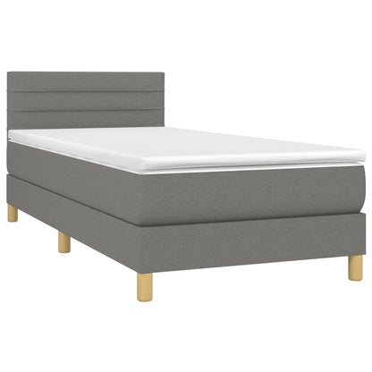 Letto a Molle Materasso e LED Grigio Scuro 90x200 cm in Tessuto - homemem39