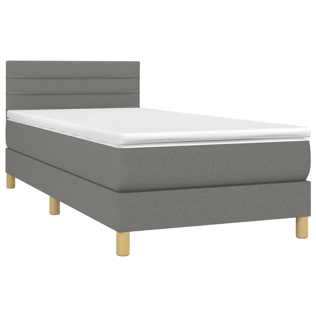 Letto a Molle Materasso e LED Grigio Scuro 100x200cm in Tessuto - homemem39