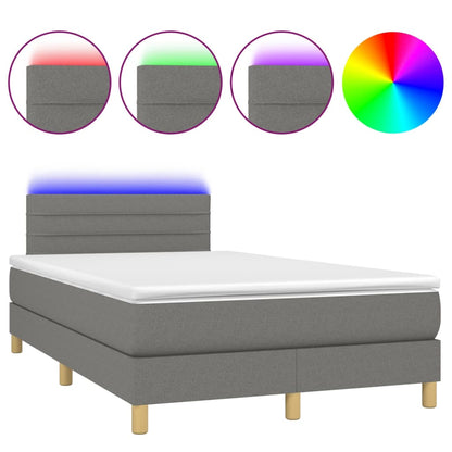 Letto a Molle Materasso e LED Grigio Scuro 120x200cm in Tessuto - homemem39