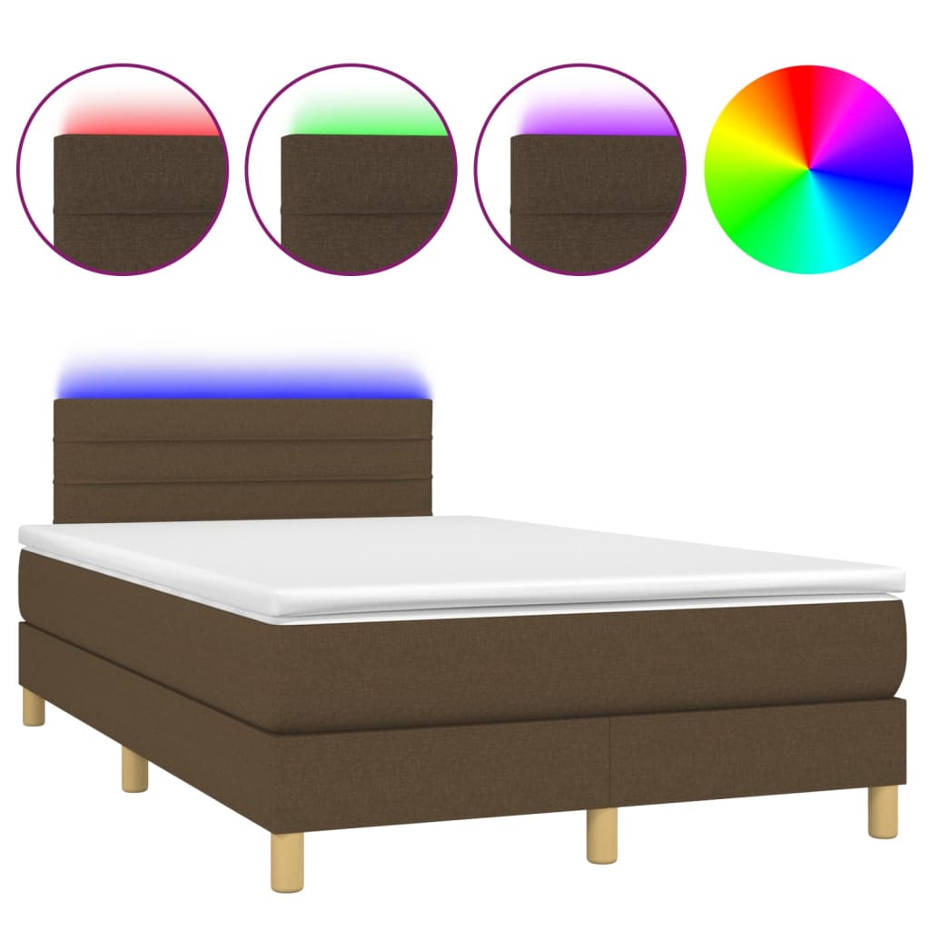 Letto a Molle Materasso e LED Marrone Scuro 120x200 cm Tessuto - homemem39