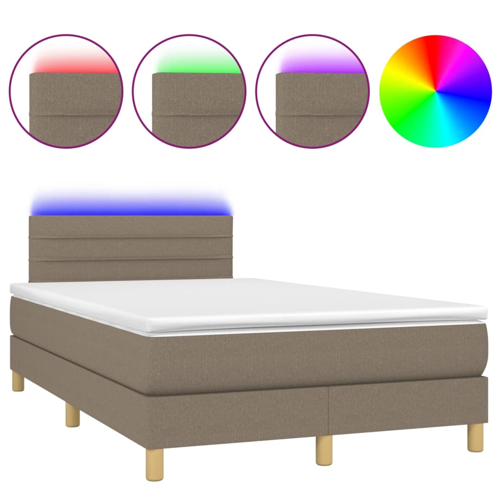 Letto a Molle con Materasso e LED Tortora 120x200cm in Tessuto | homemem39