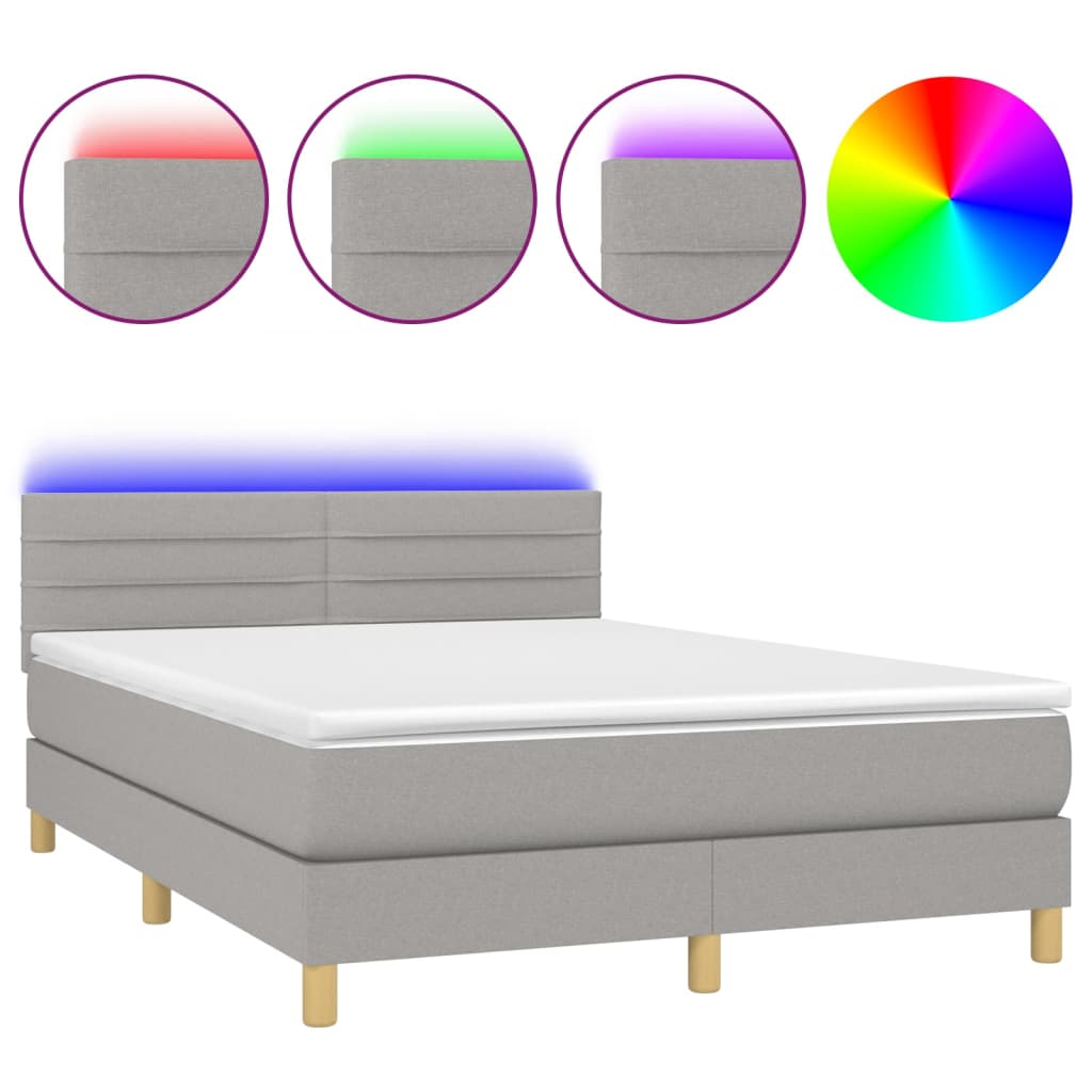 Letto a Molle Materasso e LED Grigio Chiaro 140x190 cm Tessuto | homemem39
