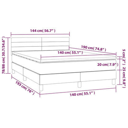 Letto a Molle Materasso e LED Grigio Chiaro 140x190 cm Tessuto | homemem39