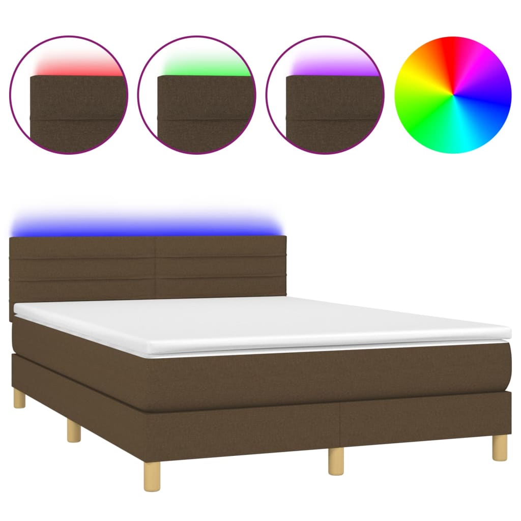 Letto a Molle Materasso e LED MarroneScuro 140x190cm in Tessuto | homemem39