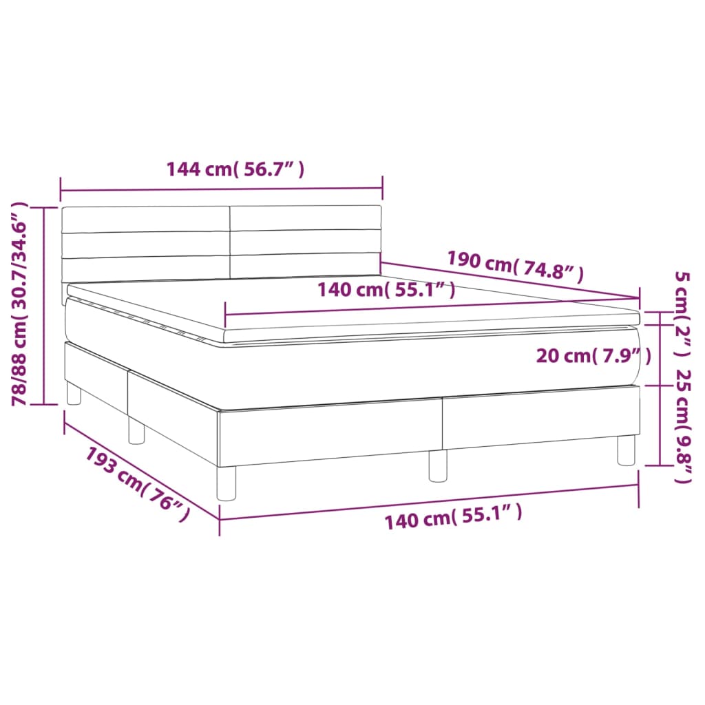 Letto a Molle Materasso e LED MarroneScuro 140x190cm in Tessuto | homemem39