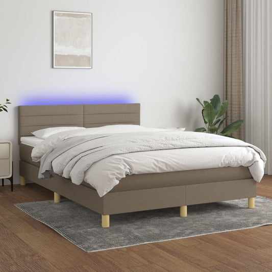 Letto a Molle con Materasso e LED Tortora 140x190 cm in Tessuto - homemem39