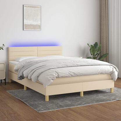 Letto a Molle con Materasso e LED Crema 140x190 cm in Tessuto | homemem39