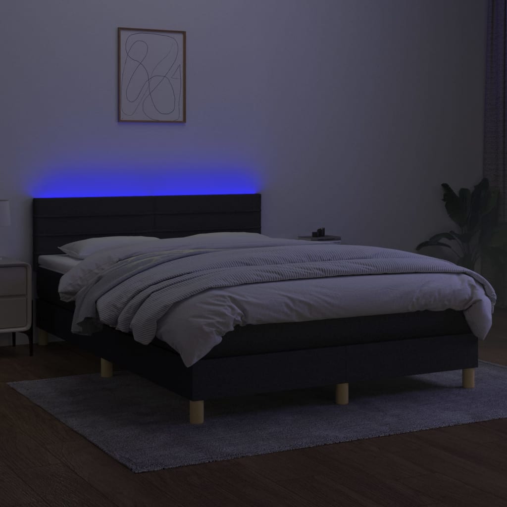 Letto a Molle con Materasso e LED Nero 140x200 cm in Tessuto - homemem39