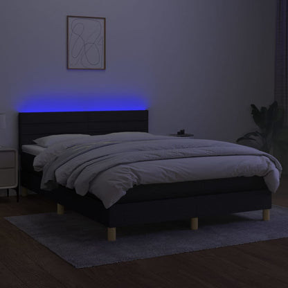 Letto a Molle con Materasso e LED Nero 140x200 cm in Tessuto - homemem39
