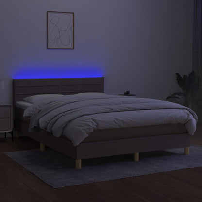 Letto a Molle con Materasso e LED Tortora 140x200 cm in Tessuto - homemem39
