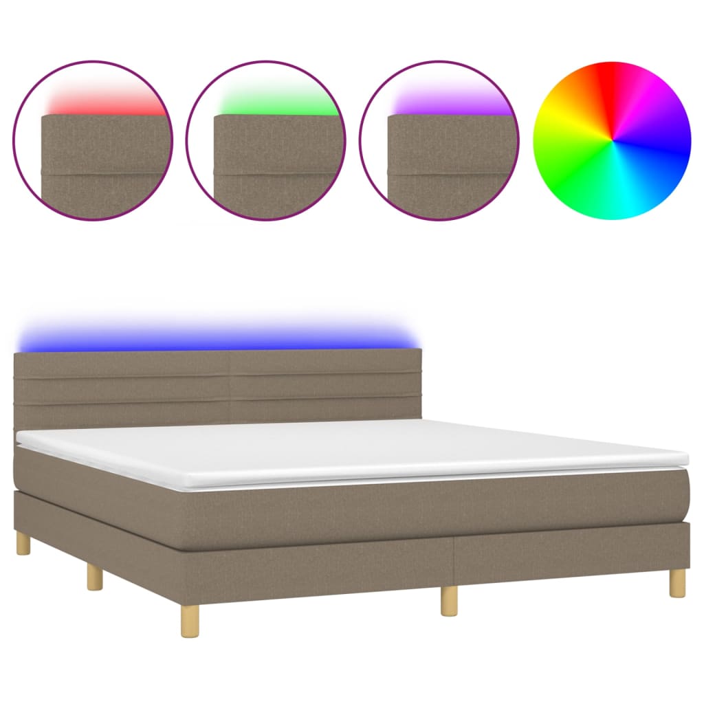 Letto a Molle con Materasso e LED Tortora 160x200 cm in Tessuto - homemem39