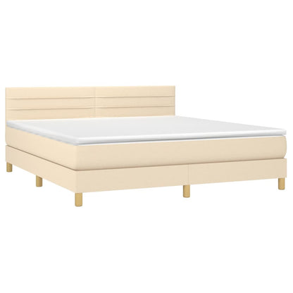 Letto a Molle con Materasso e LED Crema 160x200 cm in Tessuto - homemem39
