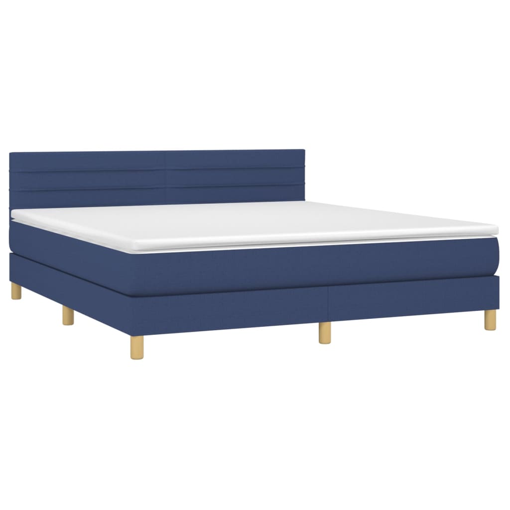Letto a Molle con Materasso e LED Blu 160x200 cm in Tessuto - homemem39