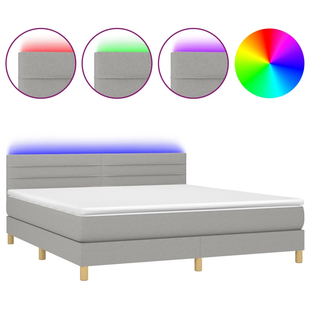Letto a Molle Materasso e LED Grigio Chiaro 180x200 cm Tessuto - homemem39