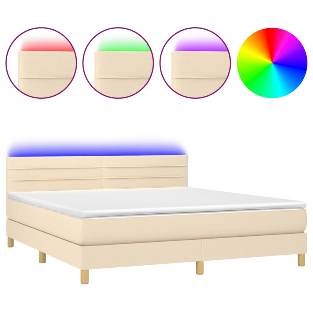 Letto a Molle con Materasso e LED Crema 180x200 cm in Tessuto - homemem39