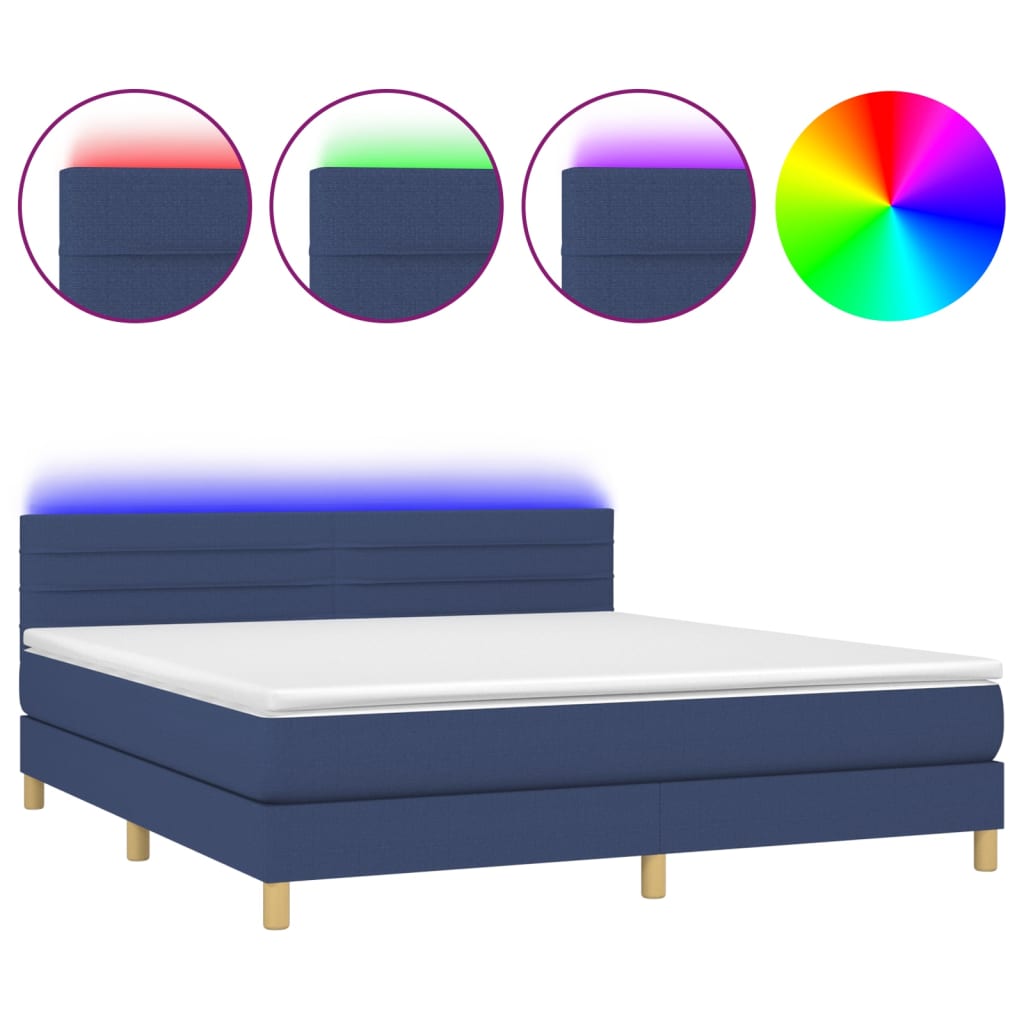 Letto a Molle con Materasso e LED Blu 180x200 cm in Tessuto | homemem39