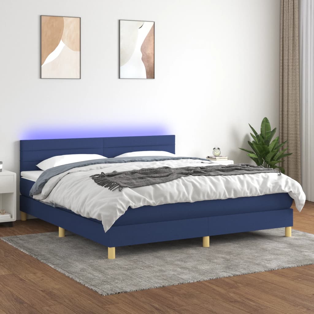 Letto a Molle con Materasso e LED Blu 180x200 cm in Tessuto | homemem39