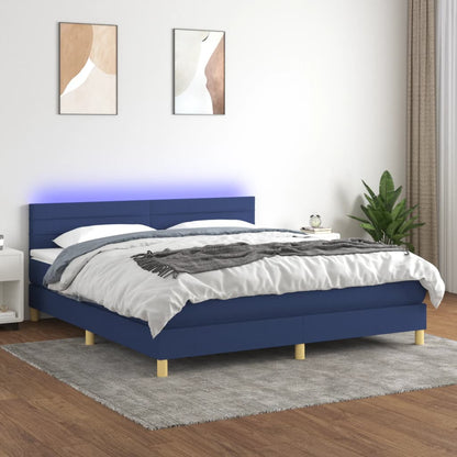 Letto a Molle con Materasso e LED Blu 180x200 cm in Tessuto | homemem39