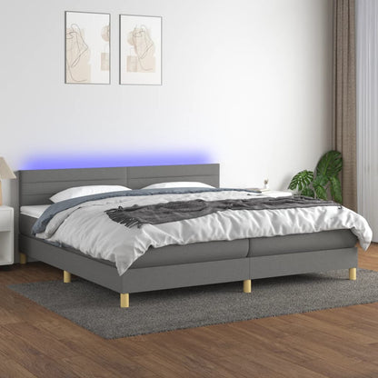 Letto a Molle Materasso e LED Grigio Scuro 200x200cm in Tessuto - homemem39