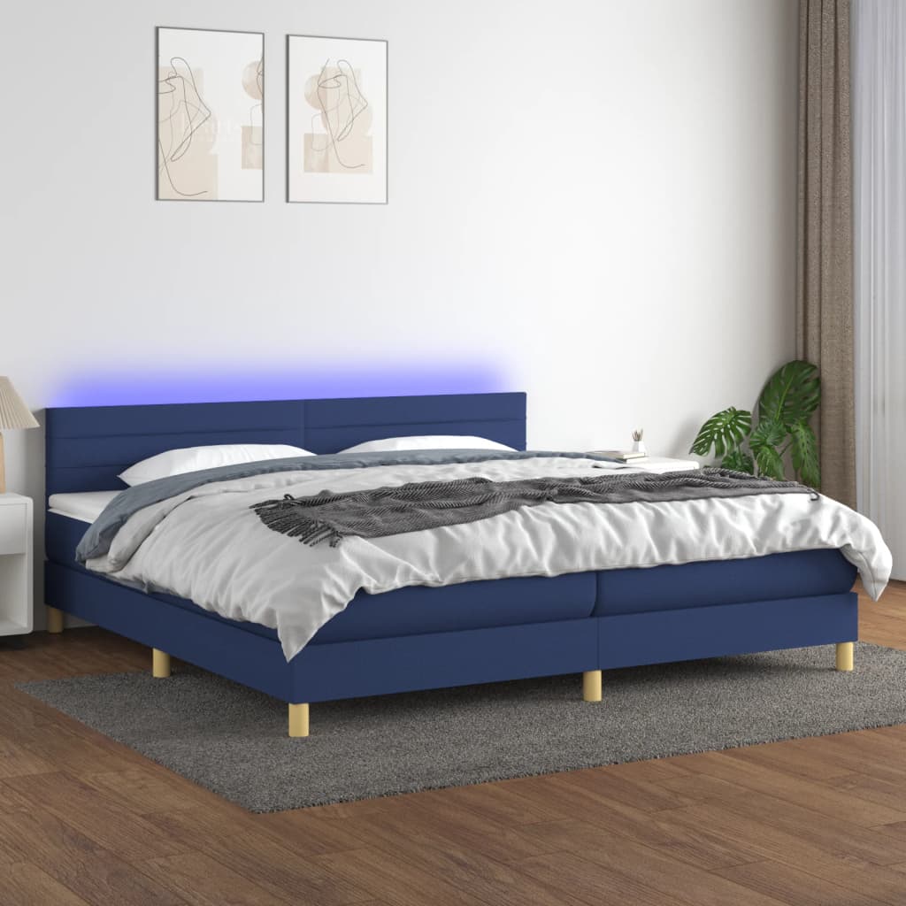 Letto a Molle Materasso e LED Blu 200x200cm in Tessuto - homemem39