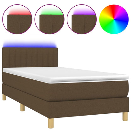 Letto a Molle Materasso e LED Marrone Scuro 80x200cm in Tessuto - homemem39