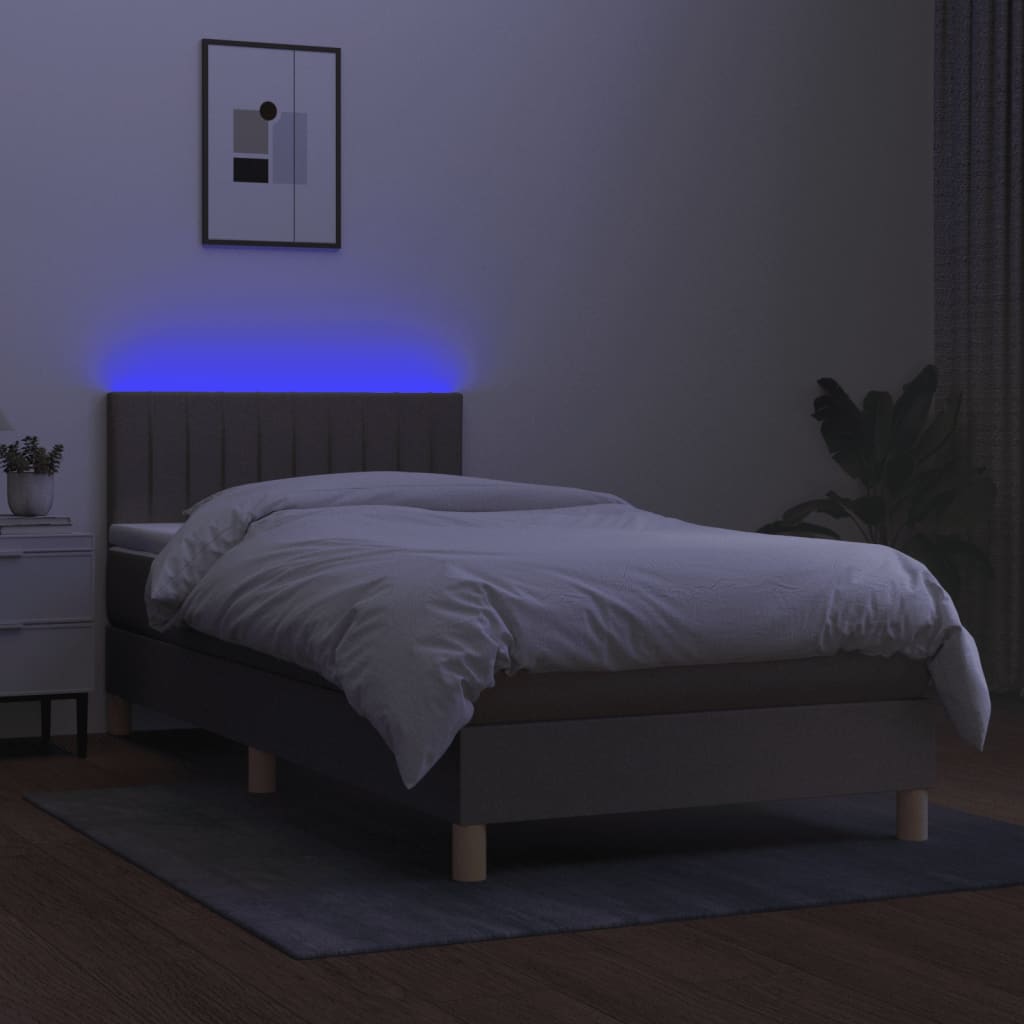 Letto a Molle con Materasso e LED Tortora 90x190 cm in Tessuto - homemem39