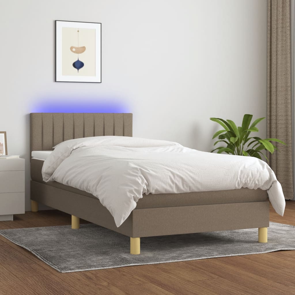 Letto a Molle con Materasso e LED Tortora 90x190 cm in Tessuto - homemem39