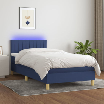 Letto a Molle con Materasso e LED Blu 90x190 cm in Tessuto | homemem39