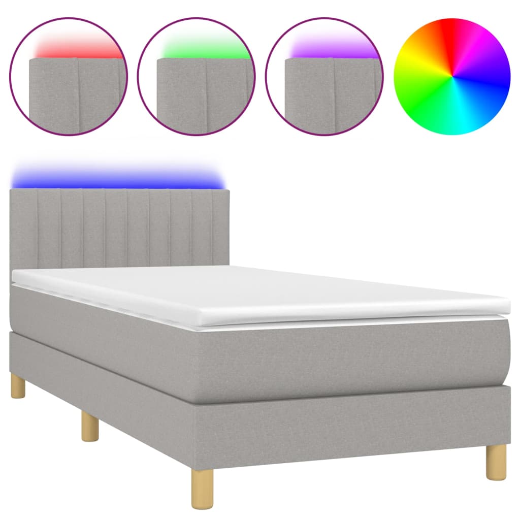 Letto a Molle Materasso e LED Grigio Chiaro 90x200 cm Tessuto - homemem39