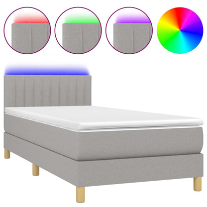 Letto a Molle Materasso e LED Grigio Chiaro 90x200 cm Tessuto - homemem39