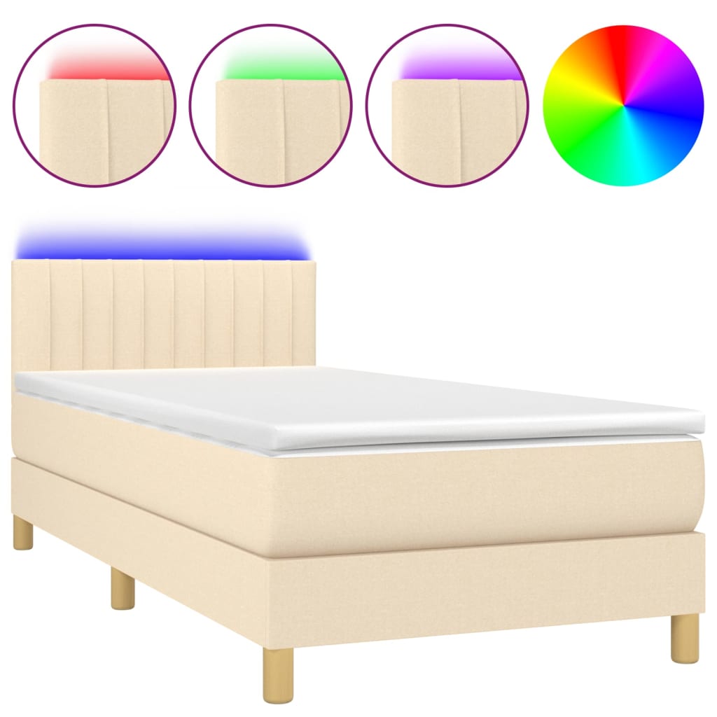Letto a Molle con Materasso e LED Crema 90x200 cm in Tessuto - homemem39